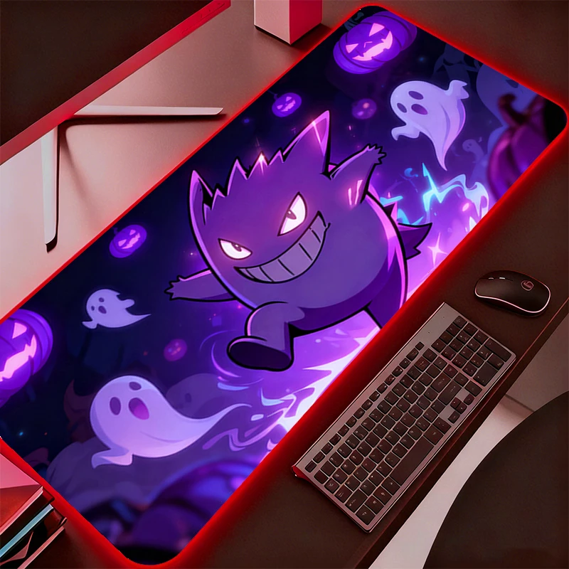 

Gaming RGB Mouse Pad P-Pokemons Gengar Gamer Computer Notebook Pc Backlight Mousepad Carpet Accessories Keyboard LED Desk Mat