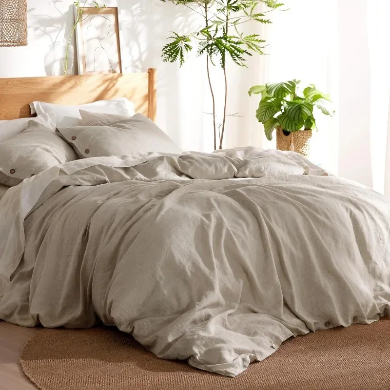 Linen Duvet Cover Queen - Cotton Blend Set, Color, 3 Pieces, 1 90 x Inches and 2 Pillowcases, Comforter Sold Separately