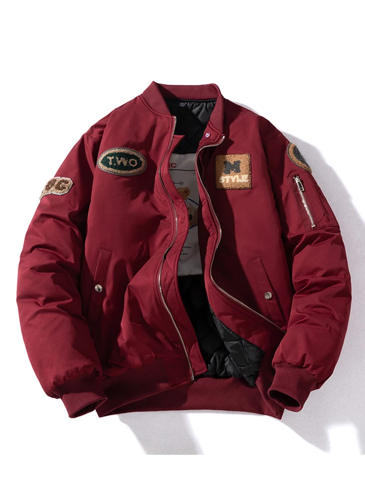 

Thiened Retro American Sle Pilot Jaet for Men And Women Casual Embroidered Cotton Clothing Warm Youth Faion