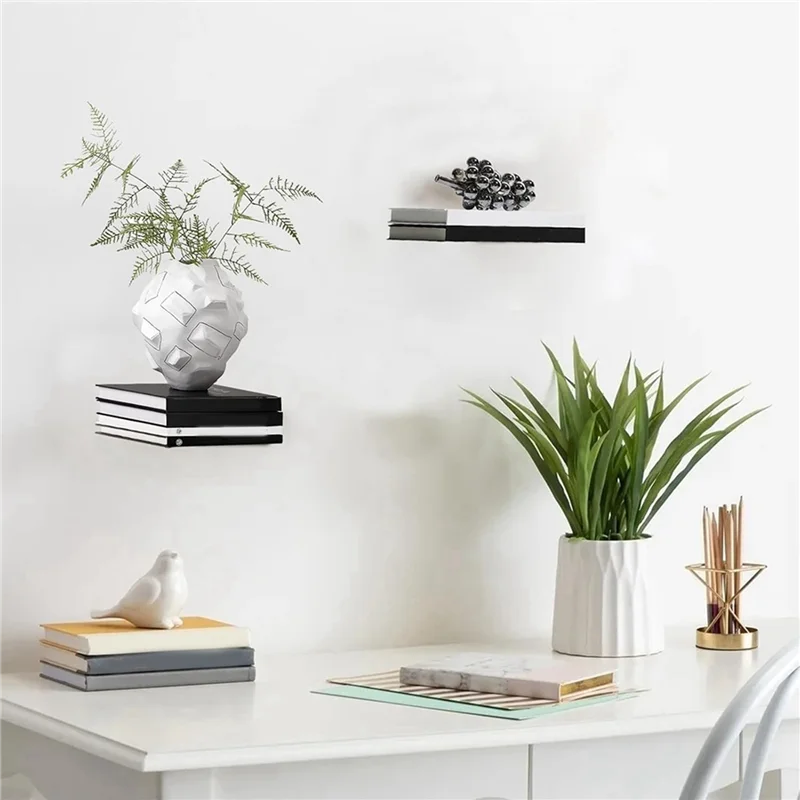 TKOH-4Pcs Floating Book Shelves For Wall Constructed  Bookshelf For Bedroom Living Room Office