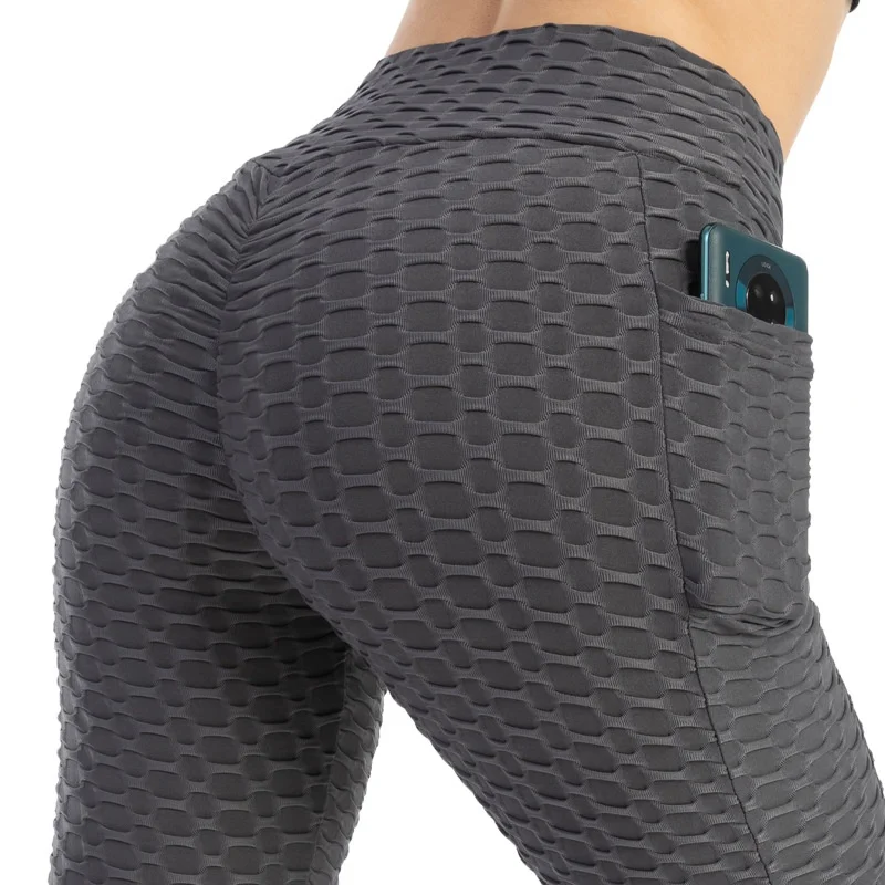 Leggings de cintura alta com bolsos para mulheres, calças justas de levantamento de bumbum, ioga anti celulite, fitness, corrida, treino, moda