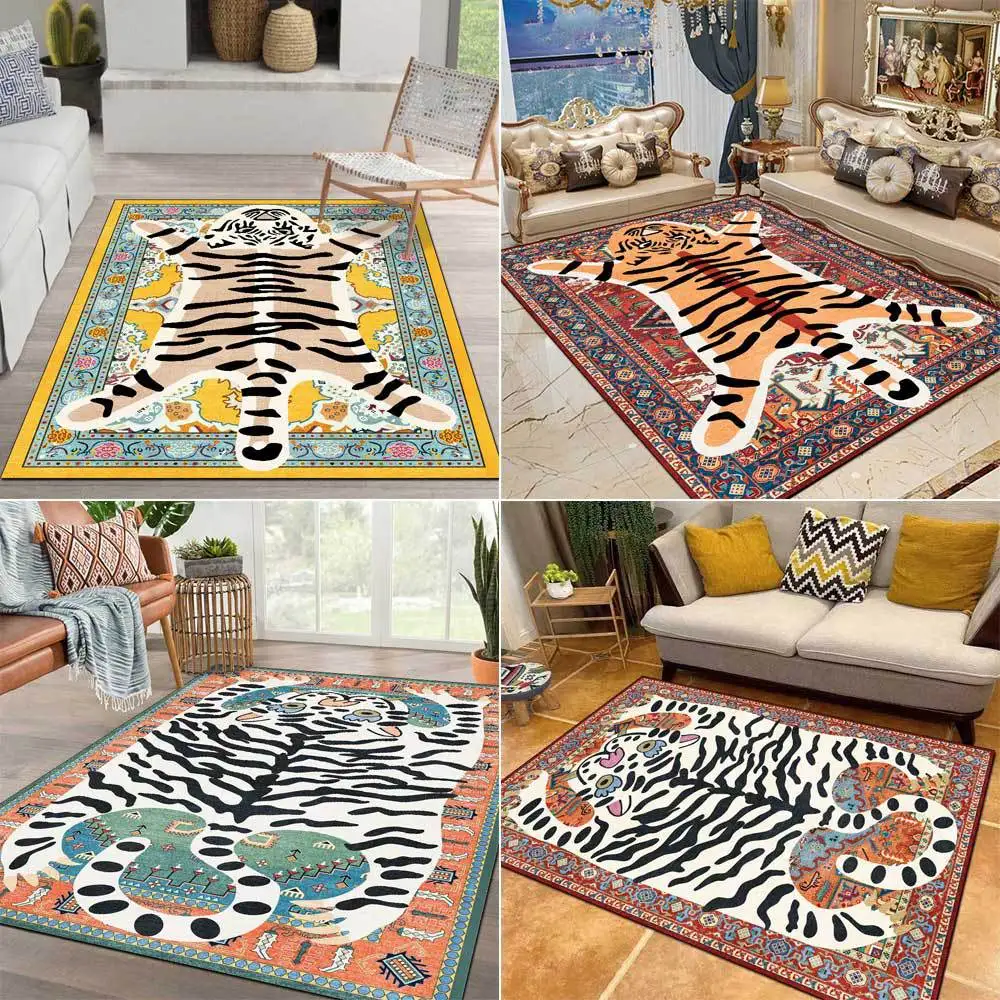 

Cartoon Tiger Skin Rug Persian Living Room Floor Mat 120x160cm Bedroom Bedside Carpet Kitchen Non-slip Floor Mat Area Rug