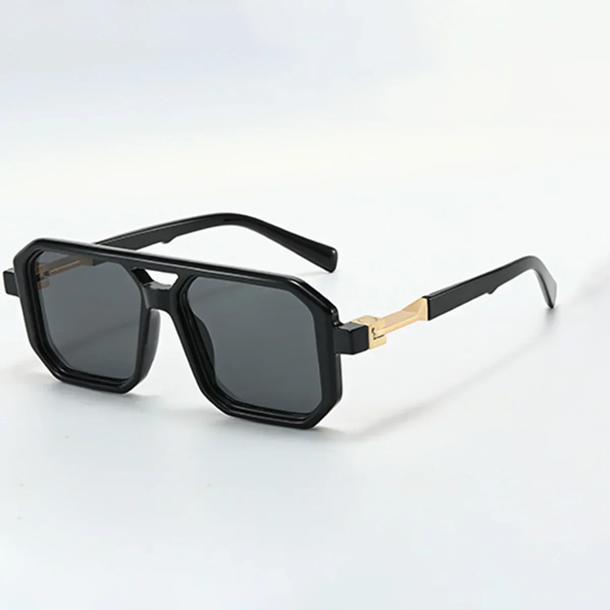 Double Bridge Glasses, Thick Heavy Metal Style Square Colored Lenses,  Fashionable Decorative Glasses Womens Sunglasses