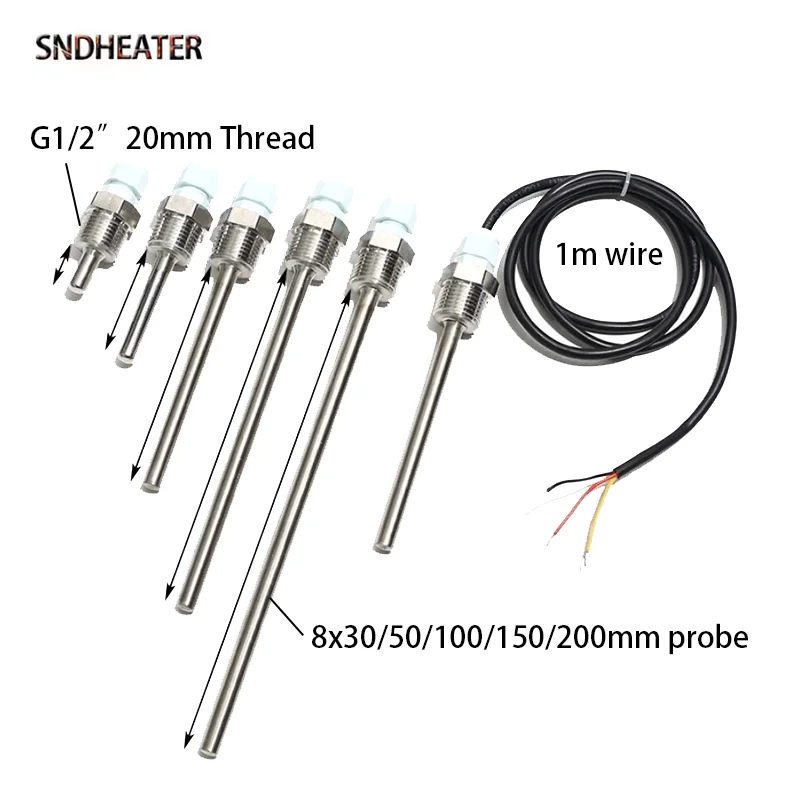 SNDHEATER NTC Temperature Sensor Thermocouple 10K G1/2" 20MM Thread 1M Wire Water Temperature Measuring Probe 30/50/100/150MM