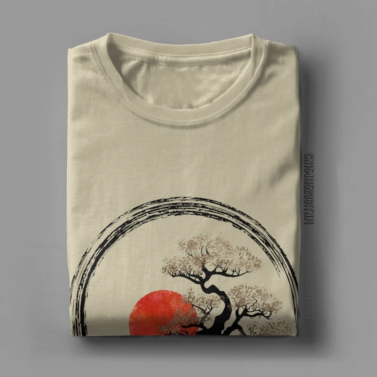 Enso Circle And Bonsai Tree On Canvas T-Shirts For Men Vintage Pure Cotton Tees Crewneck Classic Short Sleeve T Shirt Tops