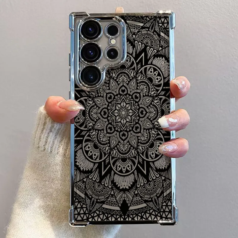 For Samsung Galaxy S25 S24 S23 S22 Ultra Plus S20 FE A56 A55 A53 A52S A54 A33 A34 A32 A73 5G Black Lace Pattern Clear Phone Case view 6