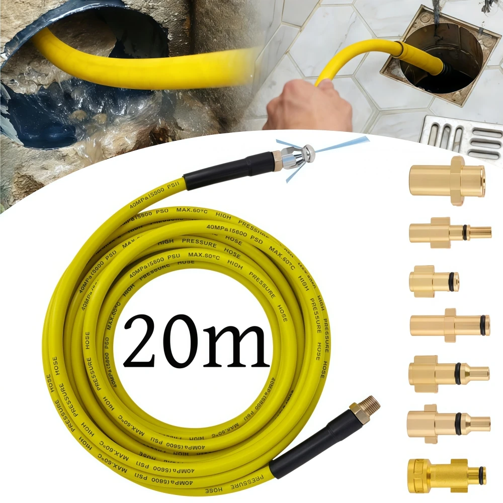 20m Sewer Drain Water Cleaning Hose 5800psi Flexible Hose Pressure Cleaning Machine Nozzle for Karcher Bosch Lavor Nilfisk Huter
