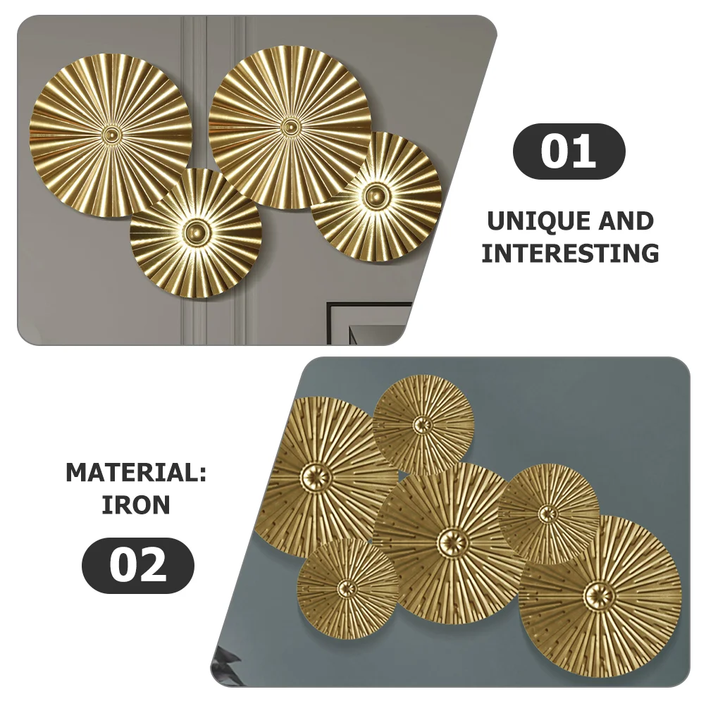 4 Pcs Light Luxury Golden Disc Iron Wall Hanging Room Decoration Home Metal Pendant 4pcs of The Lid Locket