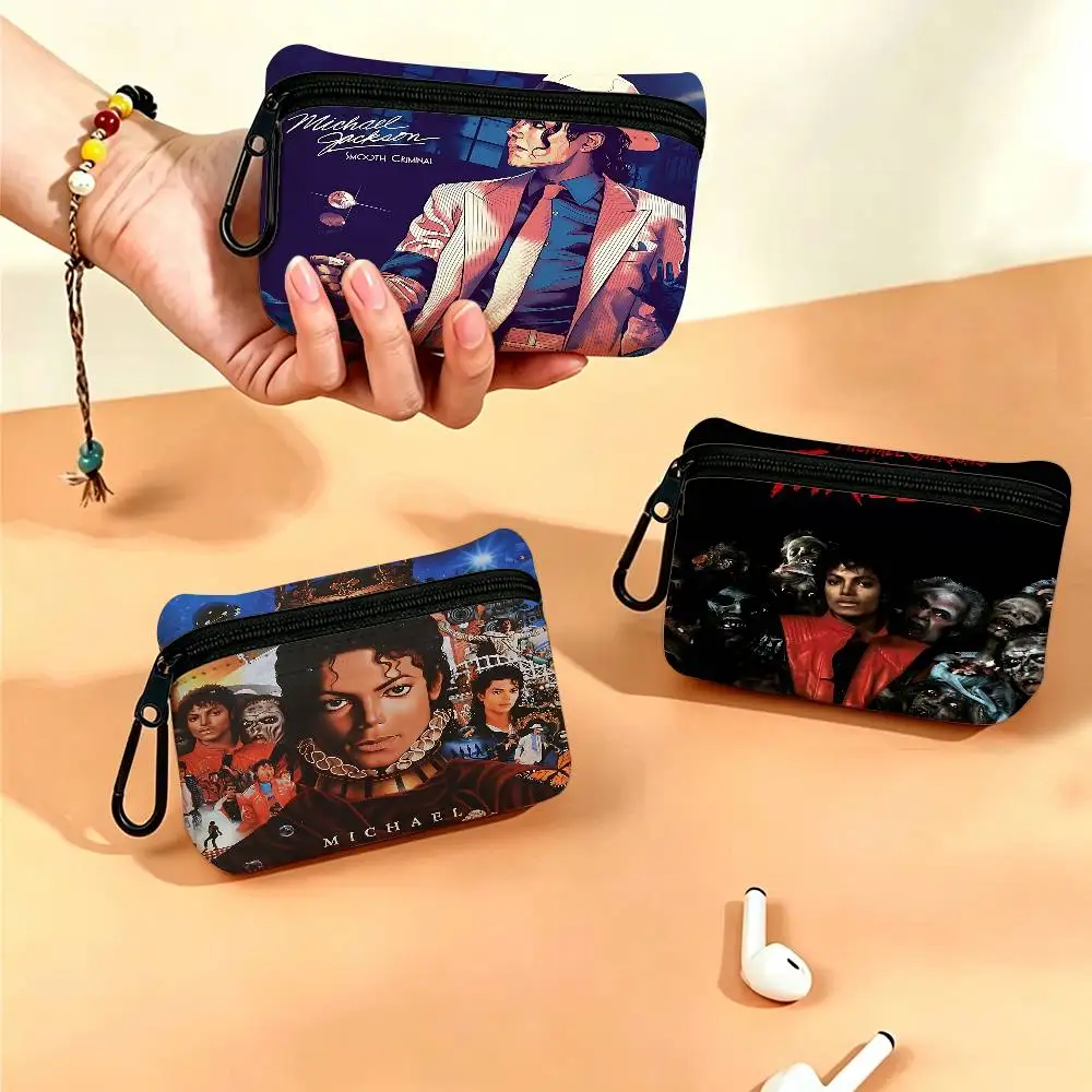 M-Michael Jackson Oxford Cloth Zipper Wallet Multifunctional Hanging Coin Bag For Credit Cards Keys Coins Earbuds