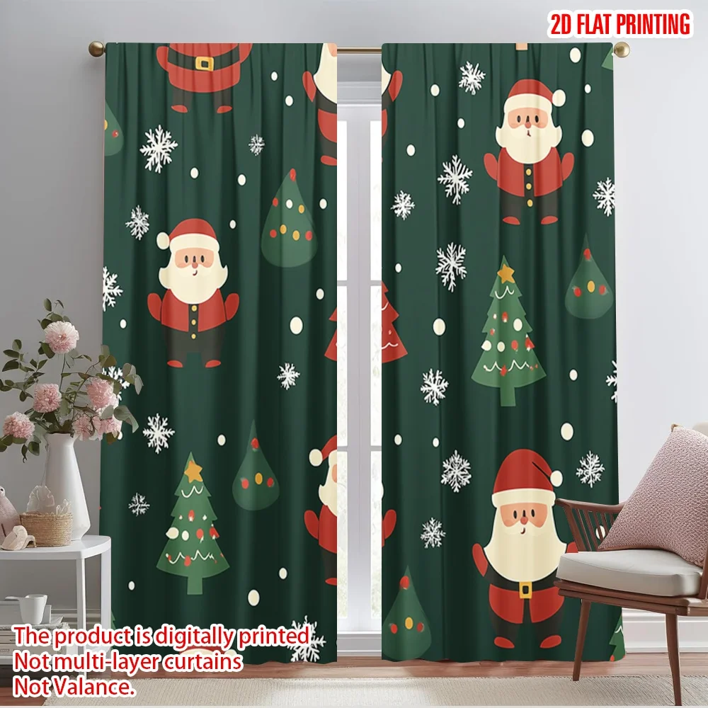 2pcs,2D plane printing Popular Curtain Panels Cute Santa Claus Christmas Trees (2) Polyester (without rod) Art Deco Festive