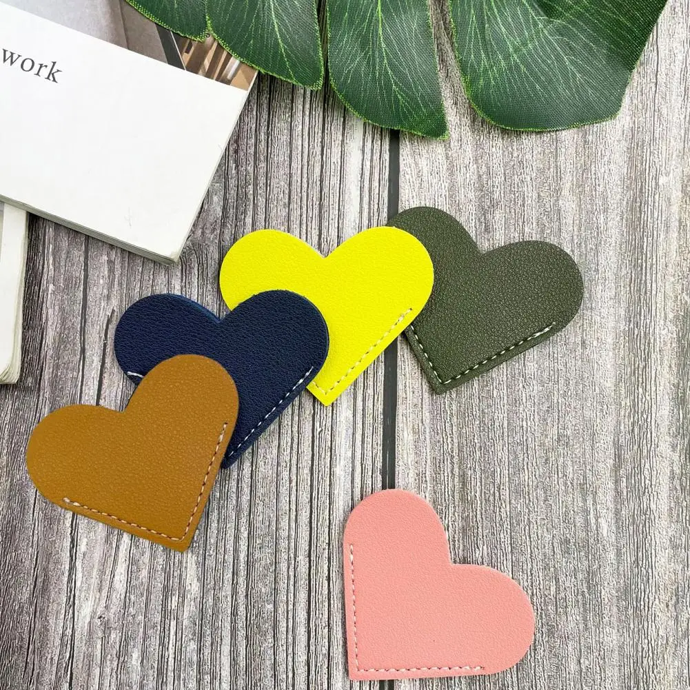 Heart Bookmark Creative Shape Fine Texture Wear Resistant Decorative Faux Leather Love Heart Corner Bookmark