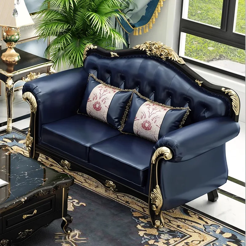 Sofa combo for large and small units luxurious living room ebony high-end light luxury American solid wood carved furniture