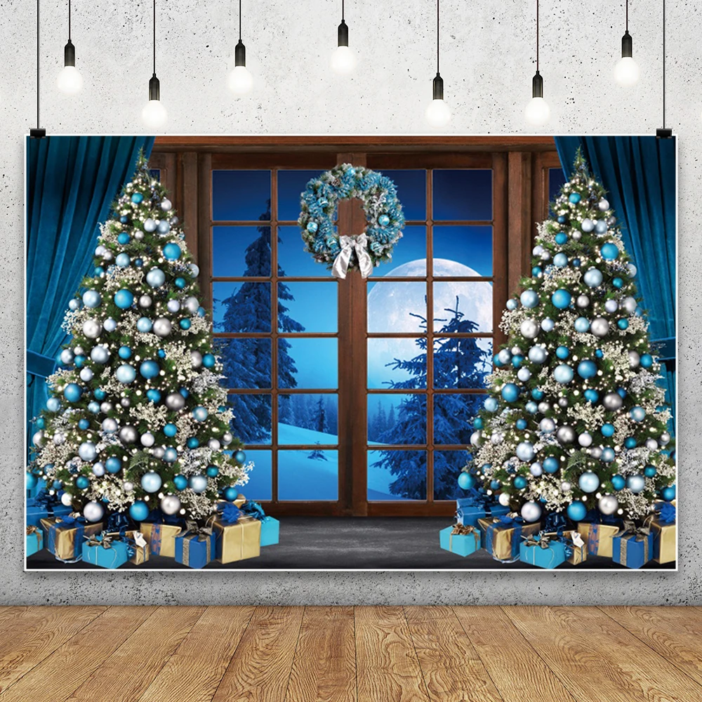 

Christmas Tree Big Background For Photography Xmas Tree Window Garland Gift Baby Portrait Home Room Decoration Photo Backdrop