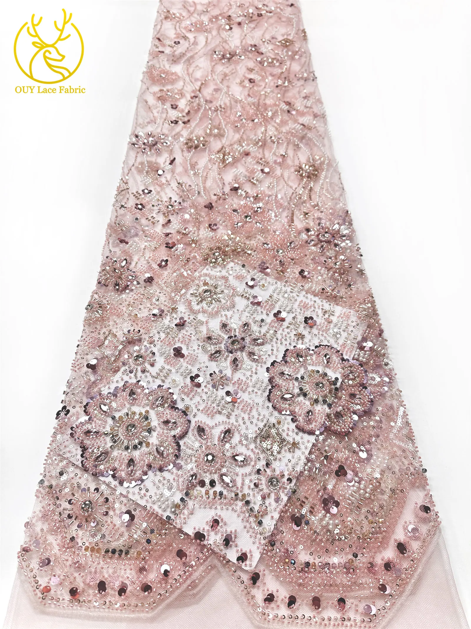 Grüner afrikanischer Stein-Perlen-Spitzenstoff 2026, hochwertiger nigerianischer französischer Tüll-Pailletten-Spitzenstoff, ideal für Brautparty-Dresse – Detail 16