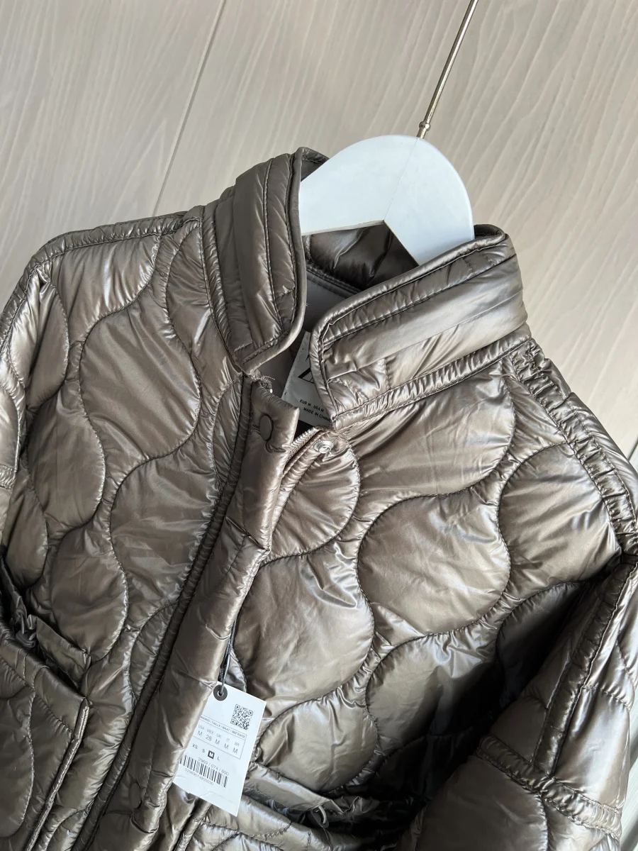Traf Women\'s 2024 New Arrival Waterproof Cotton Padded Jacket Fashion Quilted Stand-up Collar Thin Cotton Coat for Women