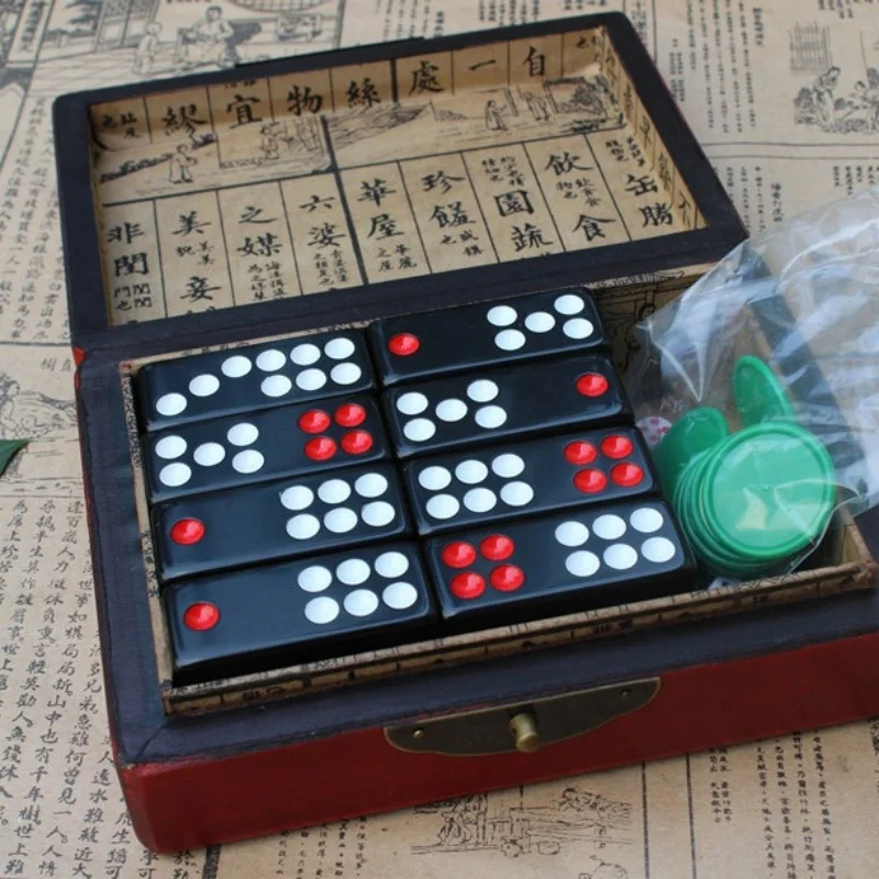 

Chinese Antique Game Pai Gow black Paigow Domino Gift Antique box with dragon and phoenix patterns