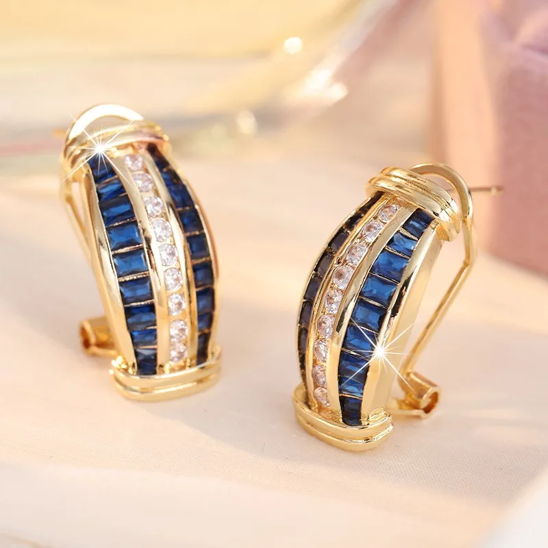 Women's Curved Earrings With Blue White Cubic Zircon Light Luxury High End Style Ear Buckle Versatile Daily Commuting Jewelry view 4