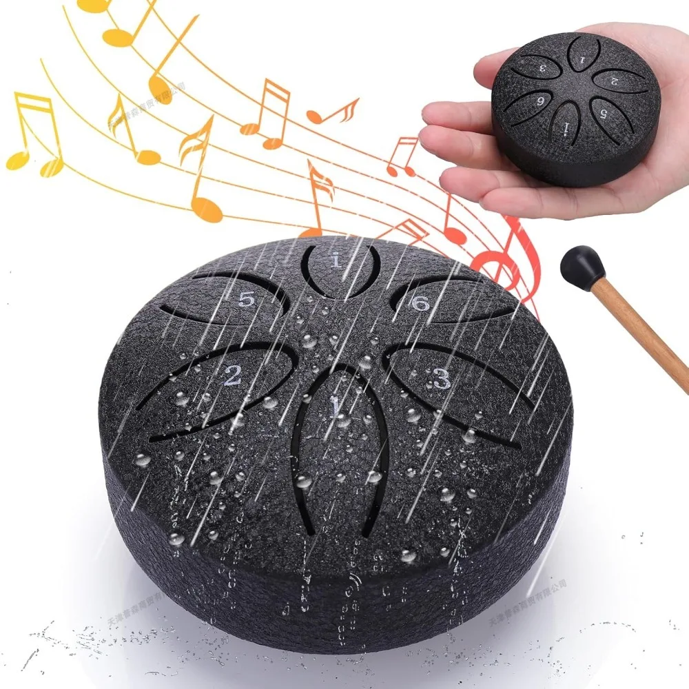 Mini Rain Drum for Outside 6-Note Steel Tongue Drum Garden Chime Percussion Instrument Musical Gift for Kids Adults Drums