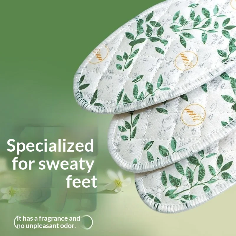 White Tea Deodorant Insoles, Breathable Sweat‑Absorbing Anti‑Slip Comfort Insoles for Men Women Summer Barefoot Wear