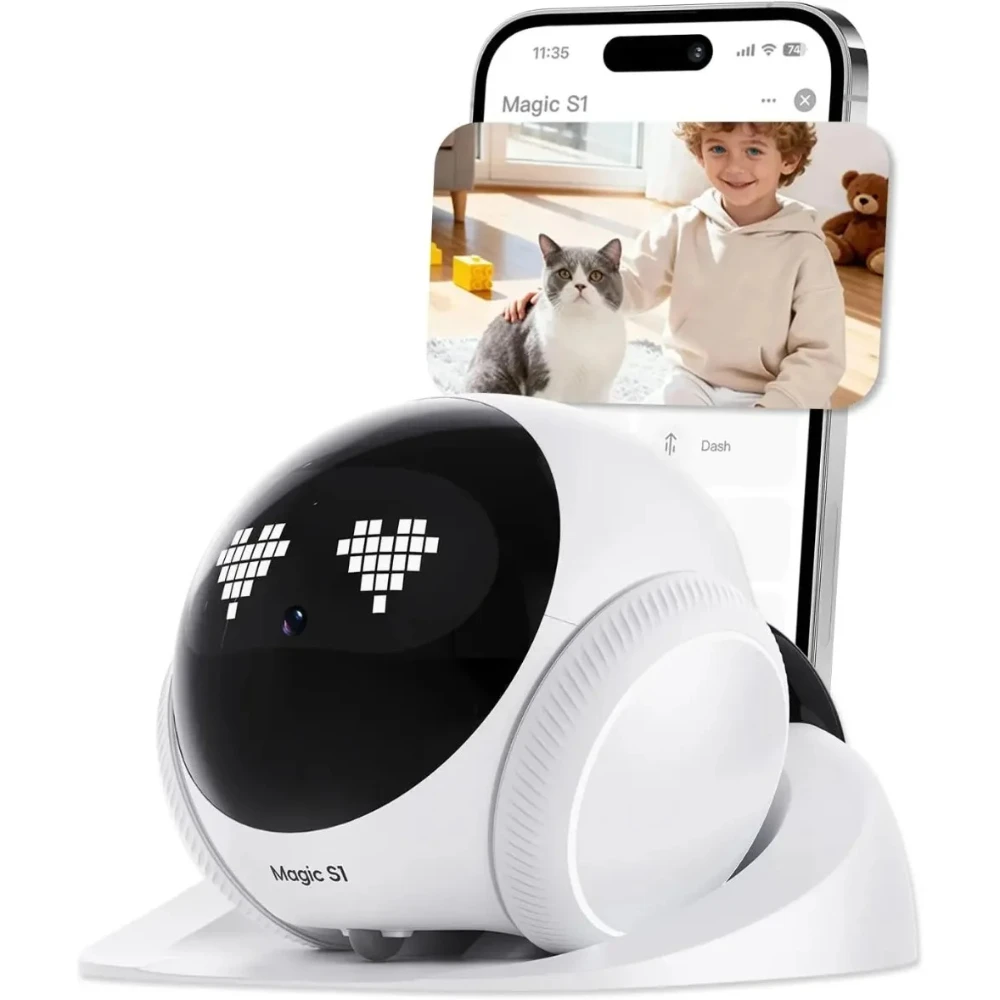 

Подвижный робот безопасности Magic S1: камера для домашних животных с приложением, двусторонней аудиосвязью, обнаружением движения, ночным видением и автоматической загрузкой