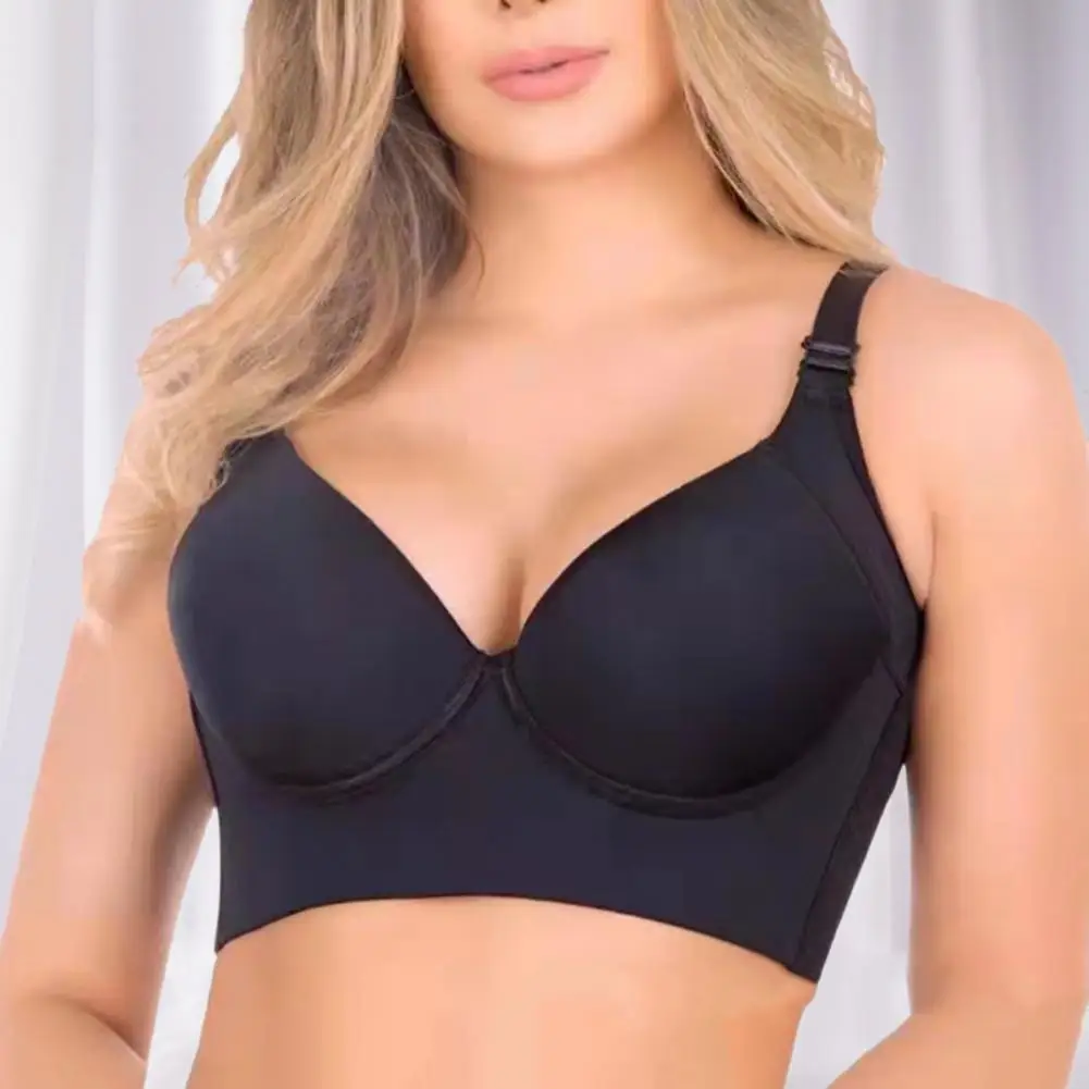 Lady Bra Solid Color Padded Uplift Bra Widened Strap Adjustable Straps Full Back Coverage Push Up Comfortable Women Brassieres