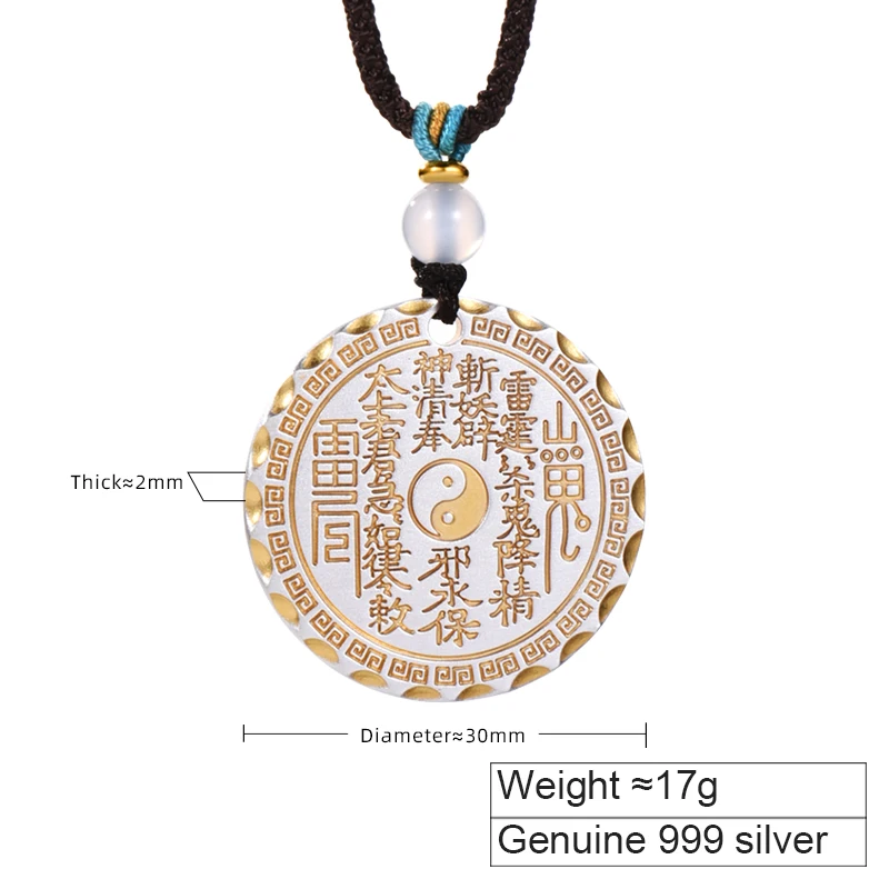 ZABRA 999 Pure Silver Gold Mountain Ghost Spending Pendant for Men's Solid Eight Trigrams Necklace Pendant