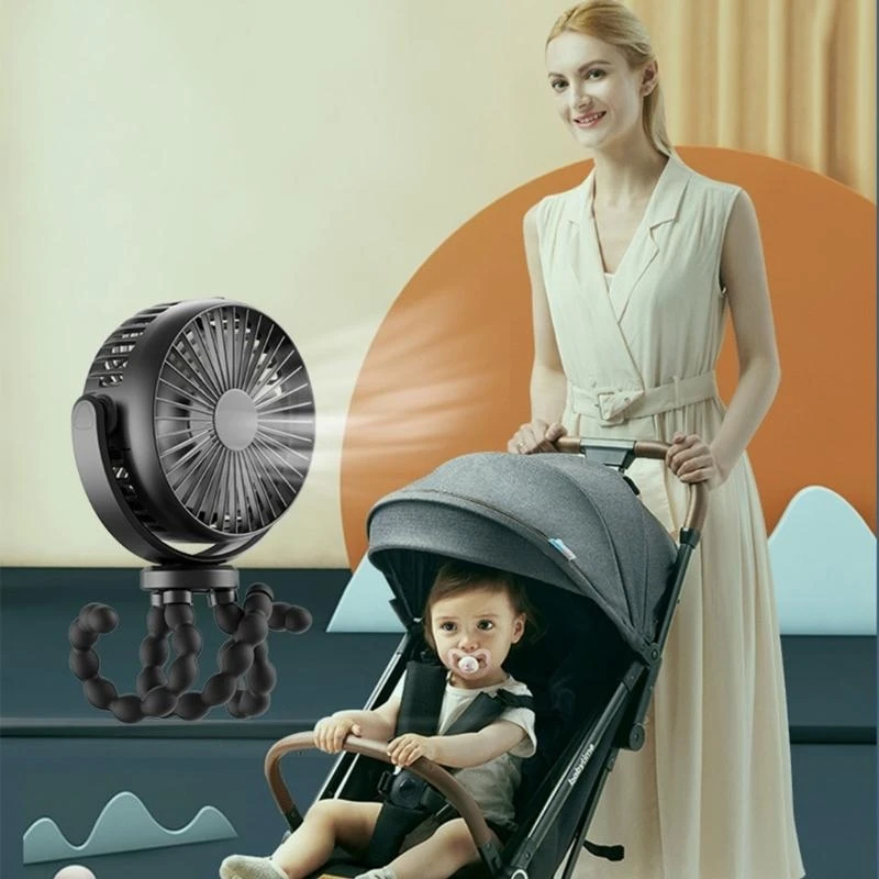 J15U Portable Clip On Fan Baby Stroller Mini USB Fan Rotatable Cooling Fan Travelgear