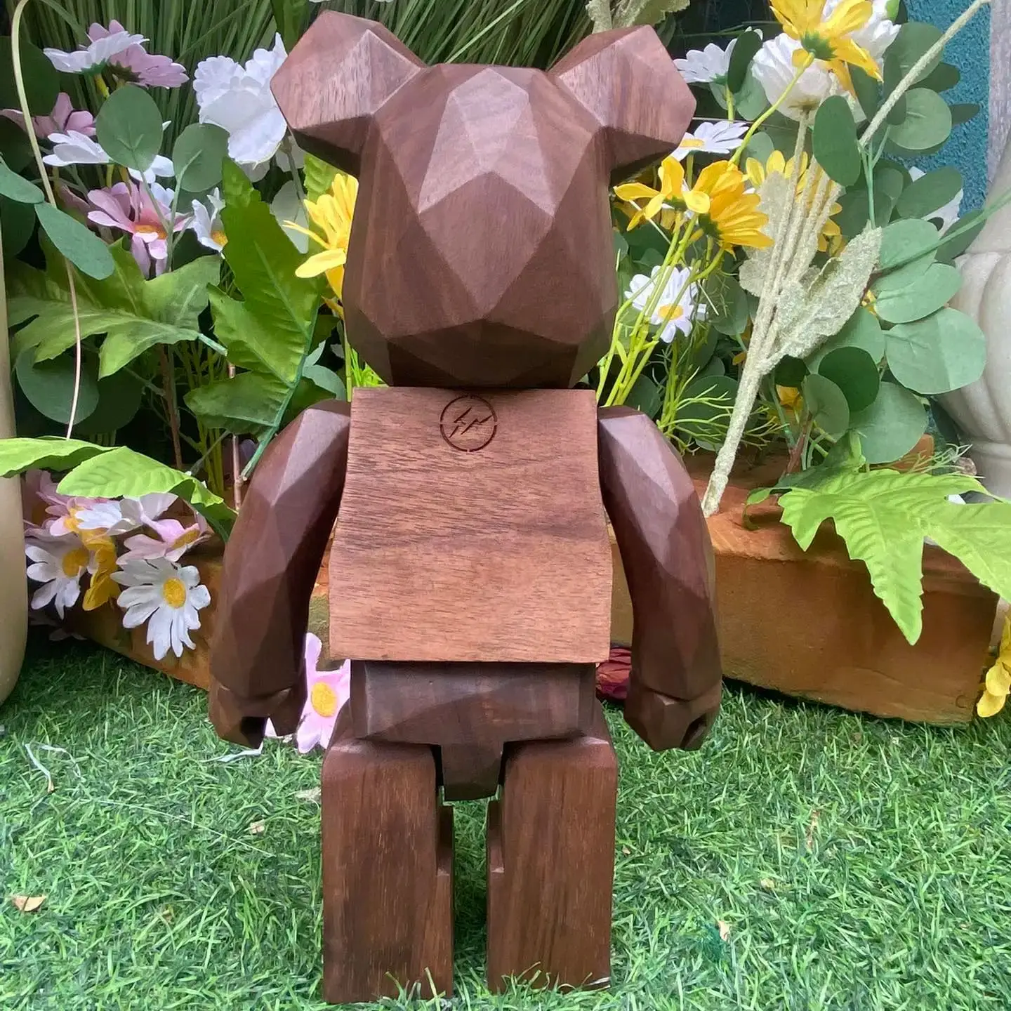 Bearbrick 400% Karimoku X Fragment (Carved Wooden) Black 11-Inch Height Ebony Wavy Bear And Diamond Walnut Bear Handmade Doll