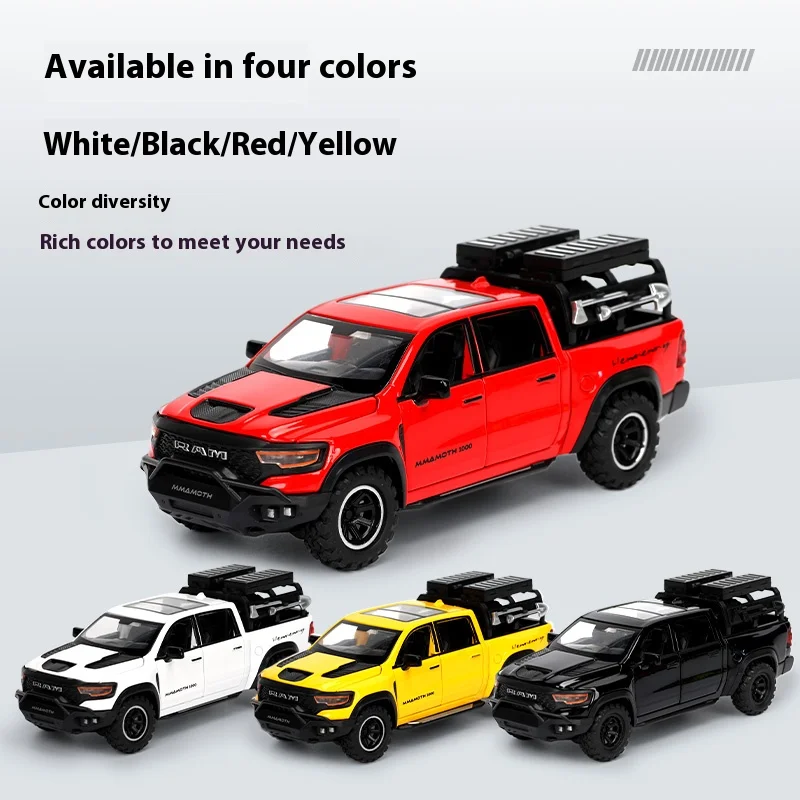 MAMMOTH-Veículo off-road em miniatura, Modelo Diecast Metal, Brinquedo do carro, Puxar, Som e Luz, Colecionáveis, Presentes, RAM, 1:32