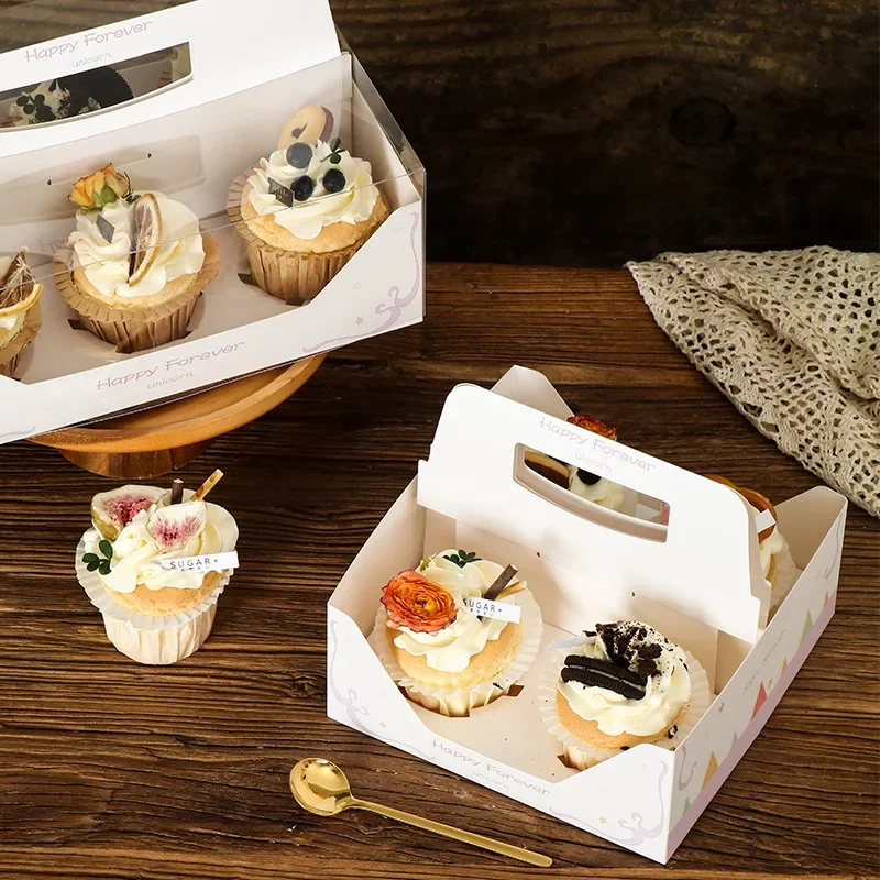 

10pcs Paper Cupcake Box For Wedding Party Transparent Portable Pastry Muffin Cup Egg Tart Baking Packing Box