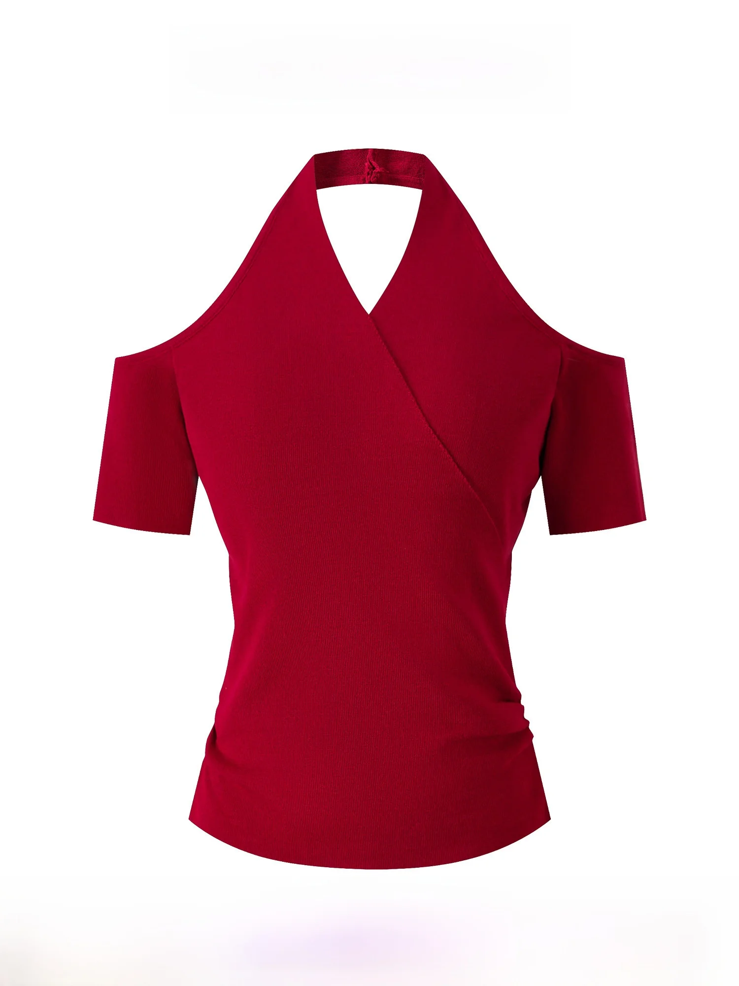 

Sexy Knitted ort Sve T-irt Women's V-Ne Hanging Ne Slim Fit Red oulder Exposure Top Summer 2025 New Sle