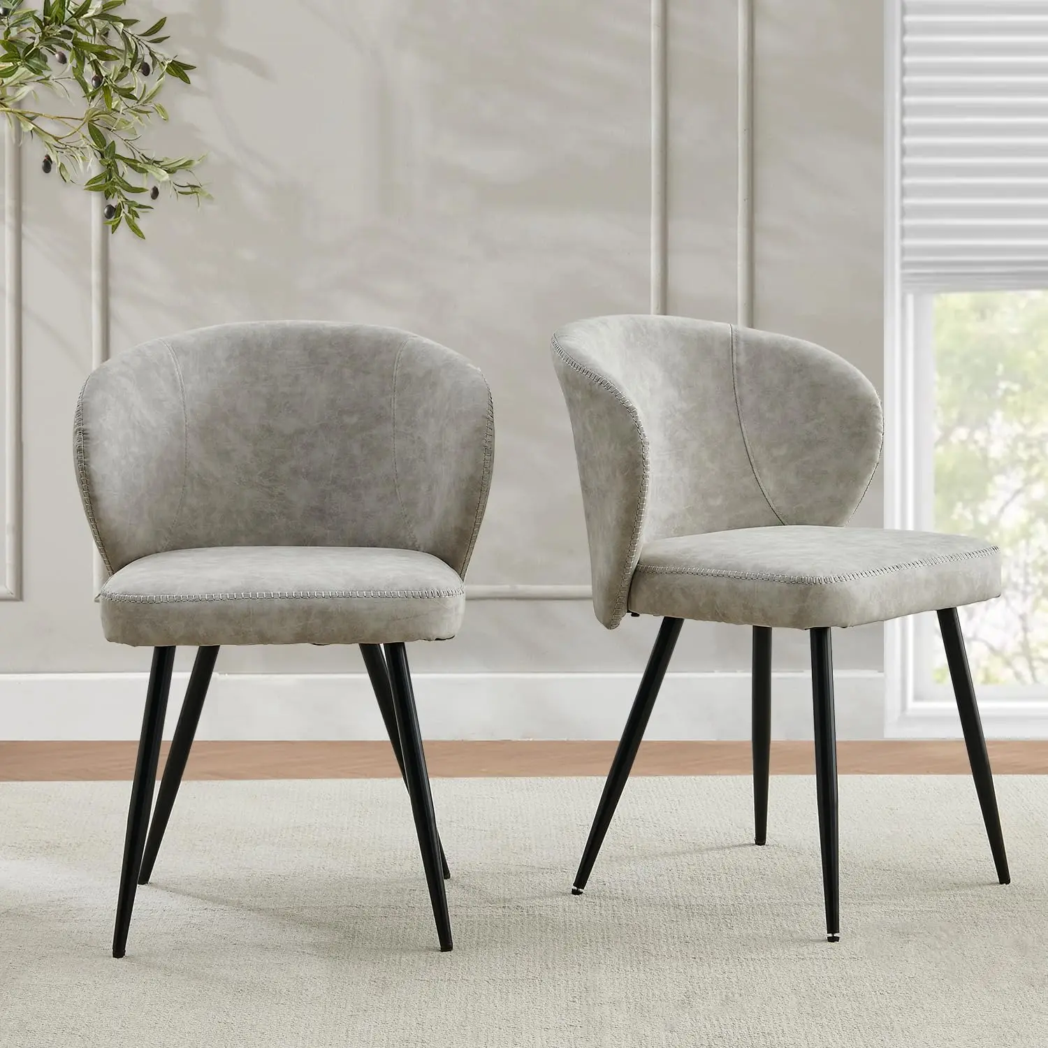 

Серые обеденные стулья с нагревом, набор из 2 мягких сидений с металлическими ножками, искусственная кожа, кухня, гостиная, по индивидуальному заказу