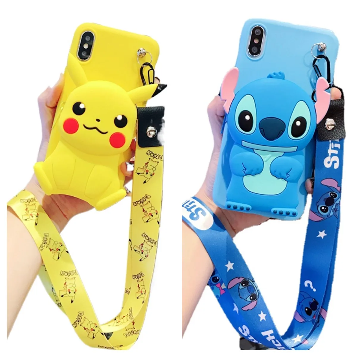 Stitch Pika Wallet Soft TPU Case For iPhone 15 14 13 12 11 Pro Max Xs XR 6 7 8Plus SE Case