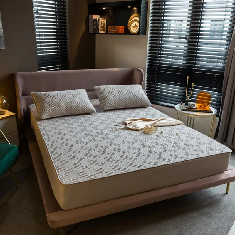 Lençóis de algodão grosso, lençol macio, Queen e King Size, linho acolchoado, capas de colchão de cor sólida, casa