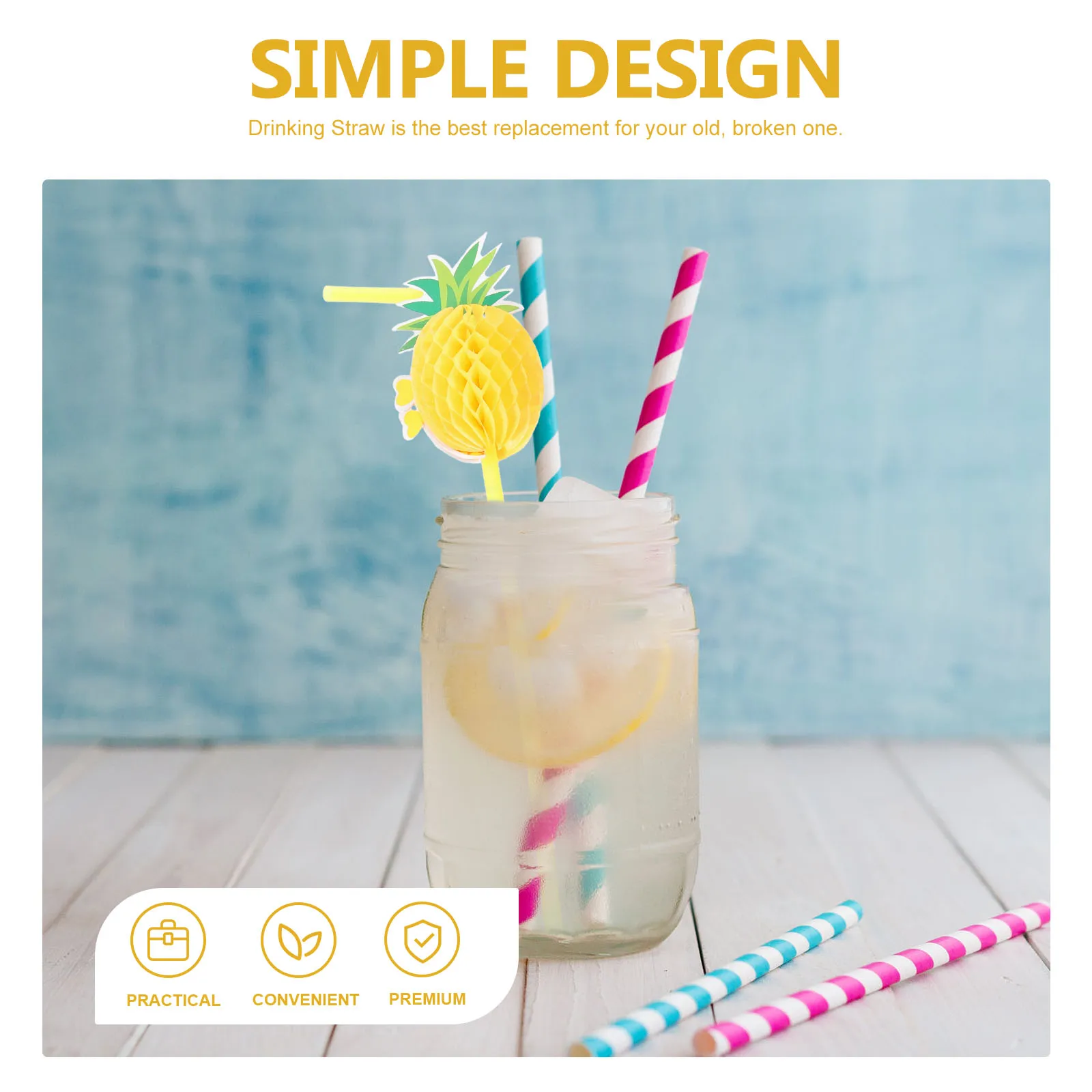

50pcs Pineapple Straws 5x240mm Disposable Bendable Drinking Straws for Juice Soda Coffee Tea Party Tropical Luau Decorative