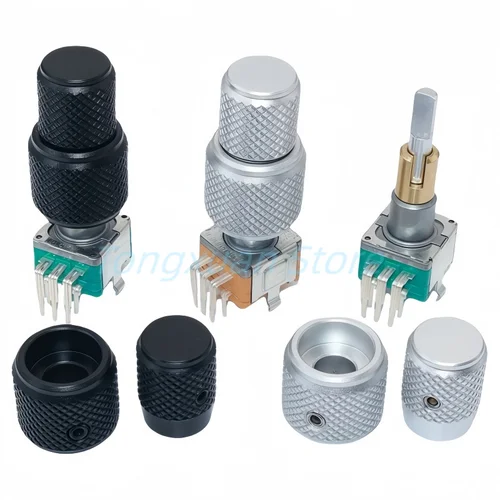 Imagen 1 del producto Codificador de eje doble EC11EBB24C03 EC110701N2B con interruptor de botón, mango de 30 posiciones, tapas de aleación de aluminio de 25mm, 1 ud.