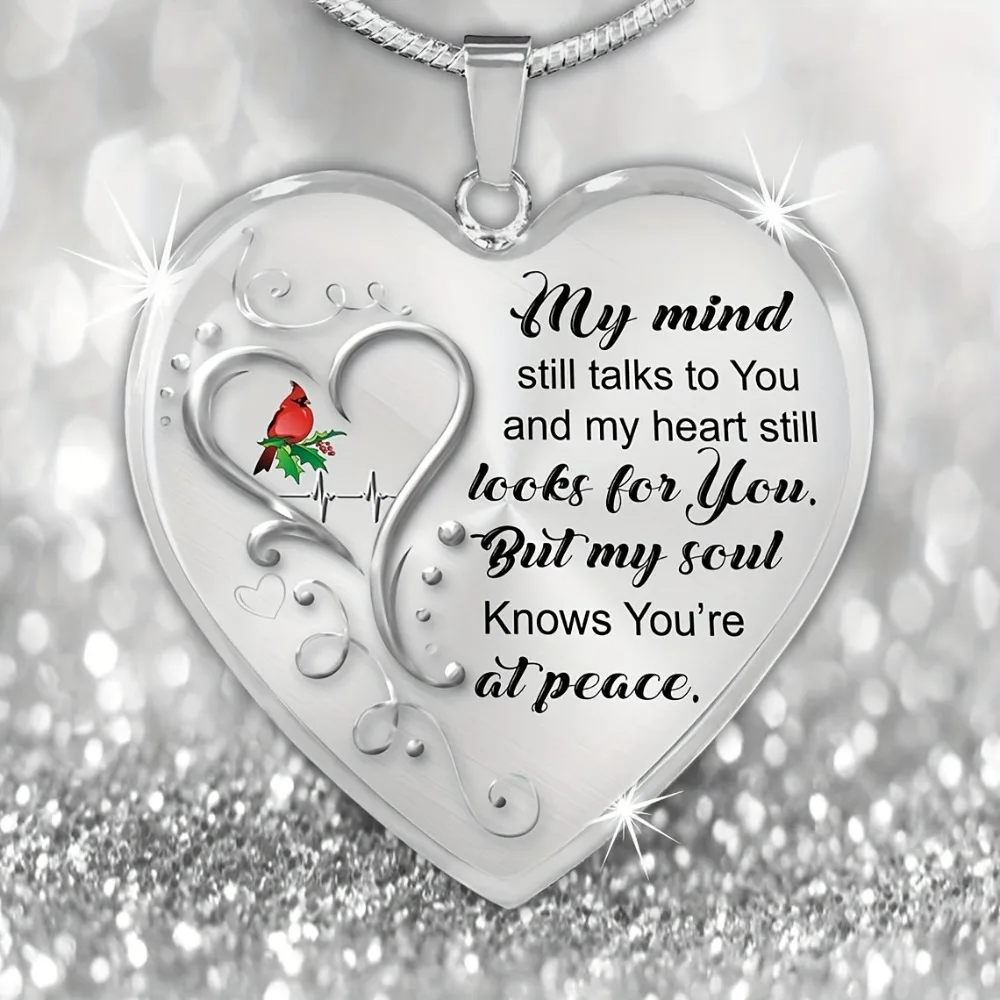 Heart-Shaped Memorial Necklace - My Thoughts Still Talk To You Necklace for Women Jewelry Pendants Chain