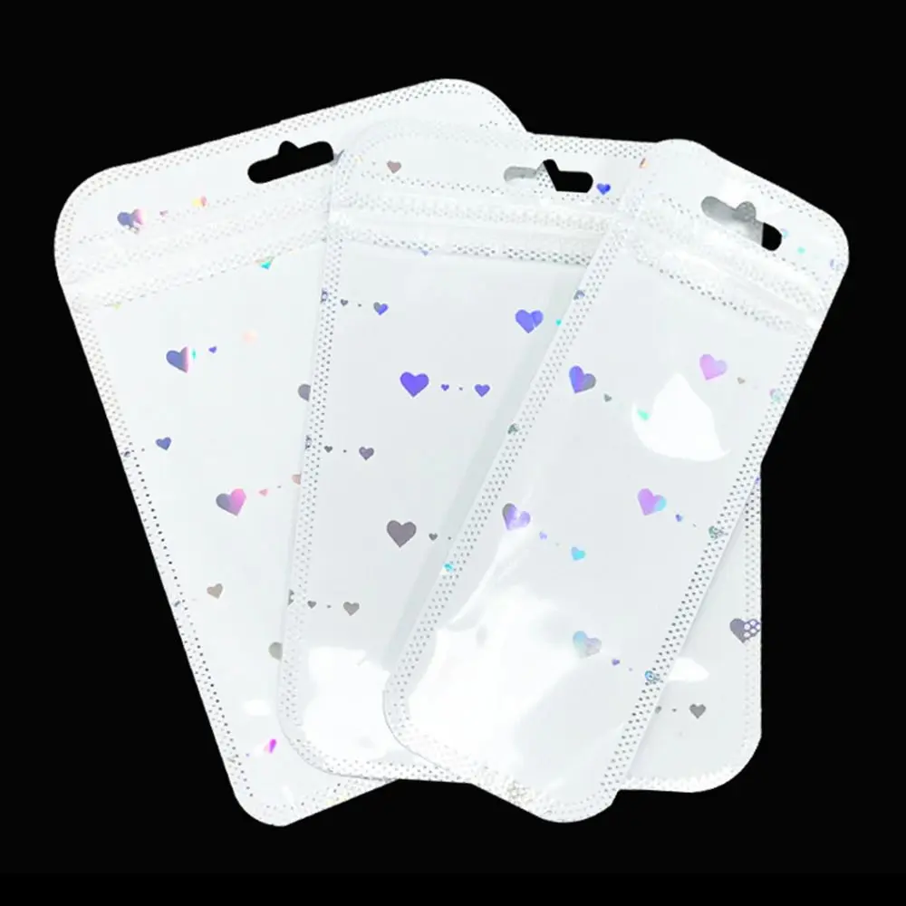 Sacchetto autosigillante in plastica semplice da 50 pezzi sacchetto di imballaggio a cuore Laser richiudibile sacchetti a chiusura lampo