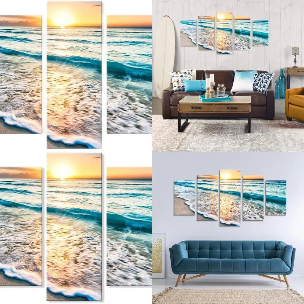

5-Piece Large Seascape Canvas Art: Coastal Sunset Views for Home Decor