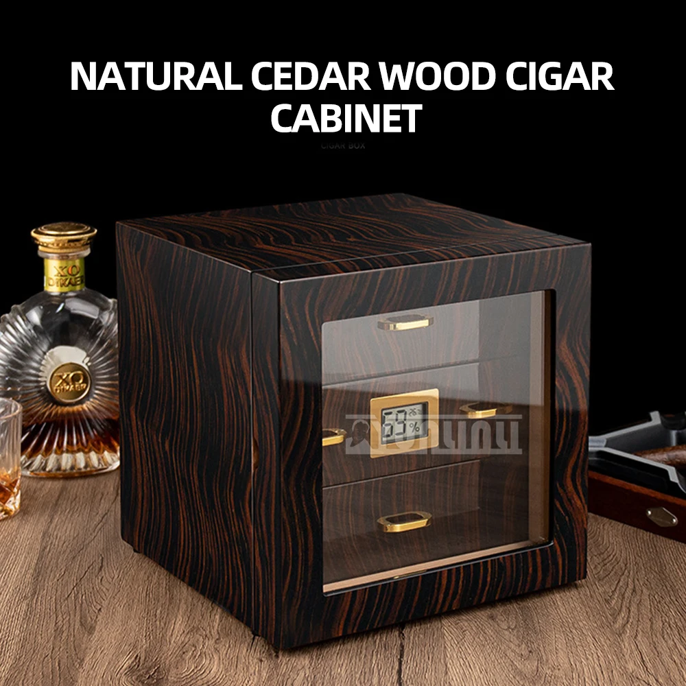 

Cigar Moisturizing Cabinet Sandalwood Ripple 3 Layer Perspective Window Snowy Pine Cigar Cabinet Large Capacity Moisturizing Box