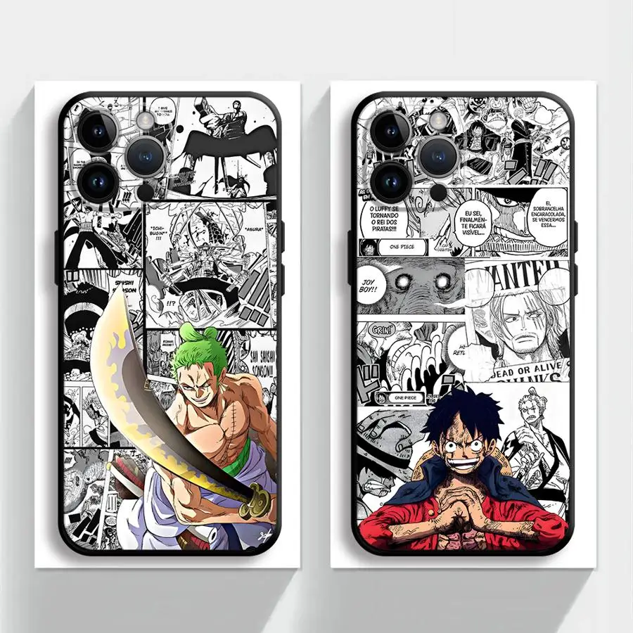Funda de teléfono suave negra para iPhone 15 16 14 Plus XR XS Max 13 12 11 Pro Max 7 8 One Piece Comic ZORO