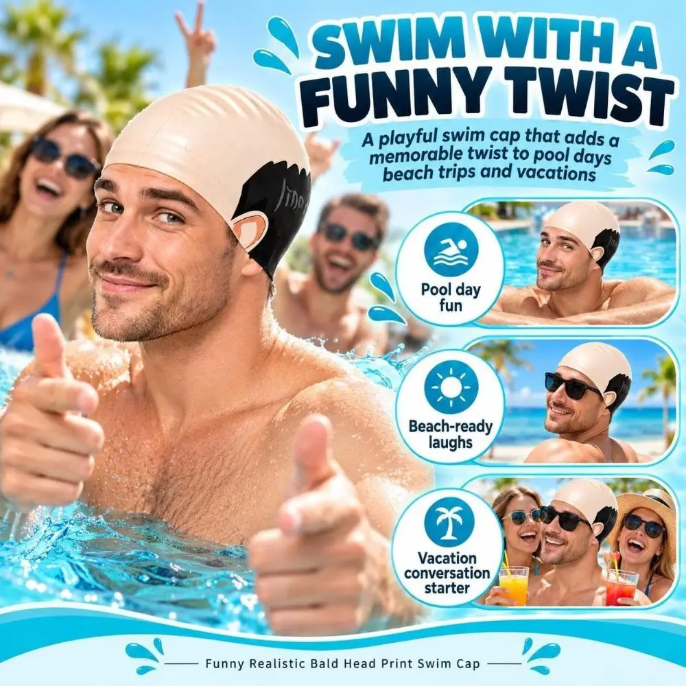 Waterproof Bald Head Swim Cap High Stretch Comfortable Silicone Swimming Hat Super Elastic Anti-Slip Funny Swim Cap Water Sports