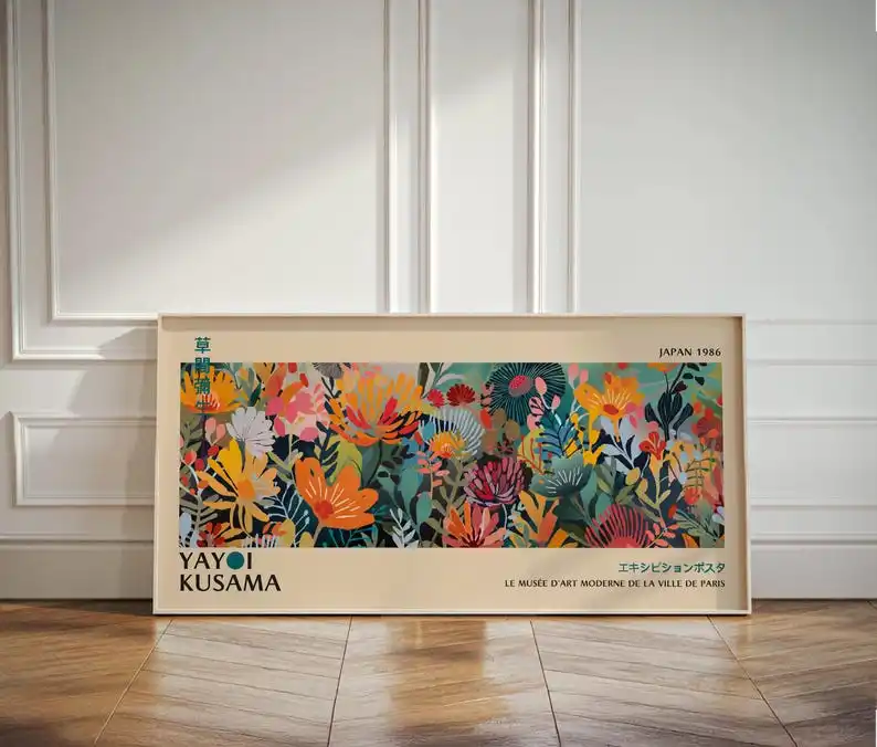 Großes japanisches abstraktes Leinwandposter von Yayoi Kusama, ungerahmte Panorama-Modern-Drucke für die Heimdekoration im Wohnzimmer und Schlafzimmer – Detail 4