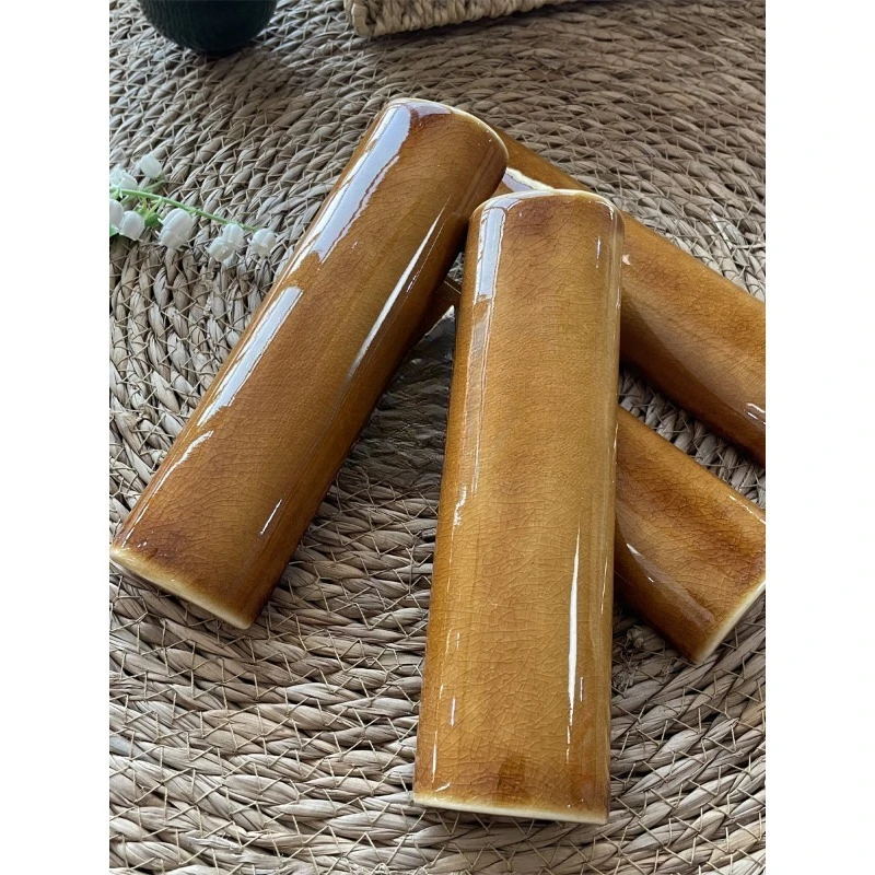 Glazed small strip half arc ceramic art handmade brick hotel catering pipe shape background wall brick customization