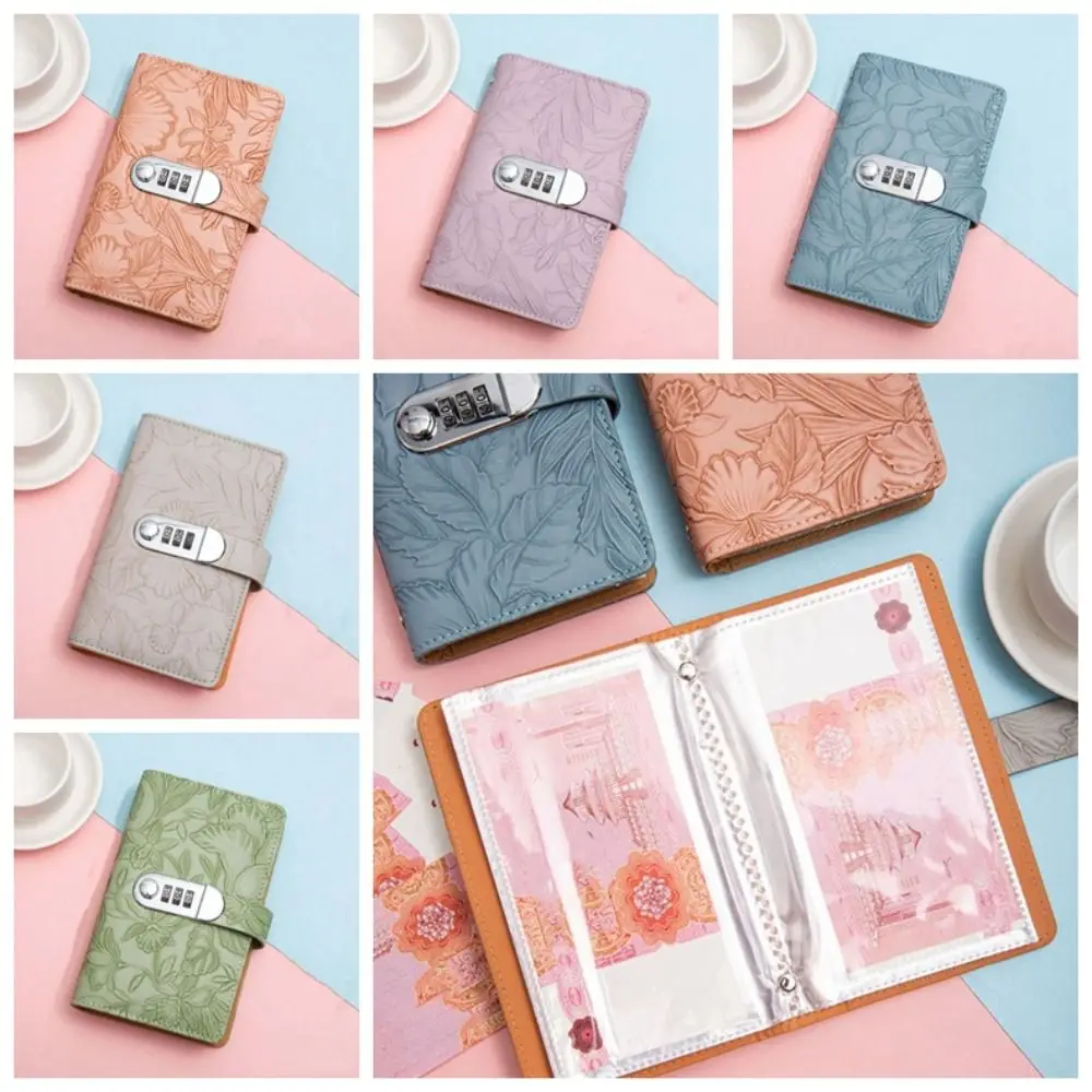 50Sheets Saving Money Binder Emboss Flower PU Leather Budget Binder with Lock Cash Envelopes Refillable Account Book