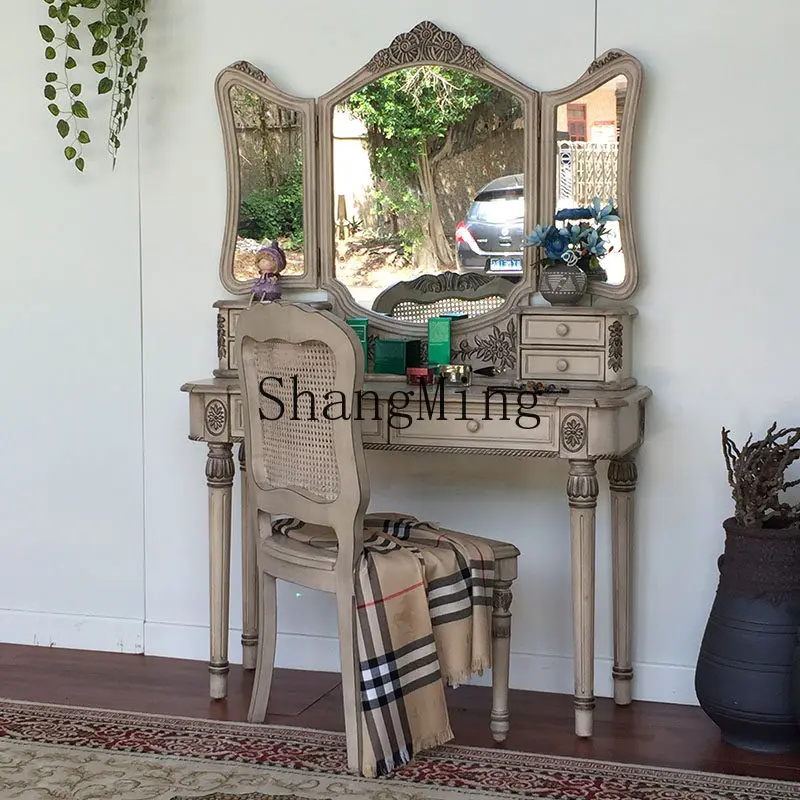 

CL three mirrors princess dresser + dressing stool dressing table furniture antique bedroom table