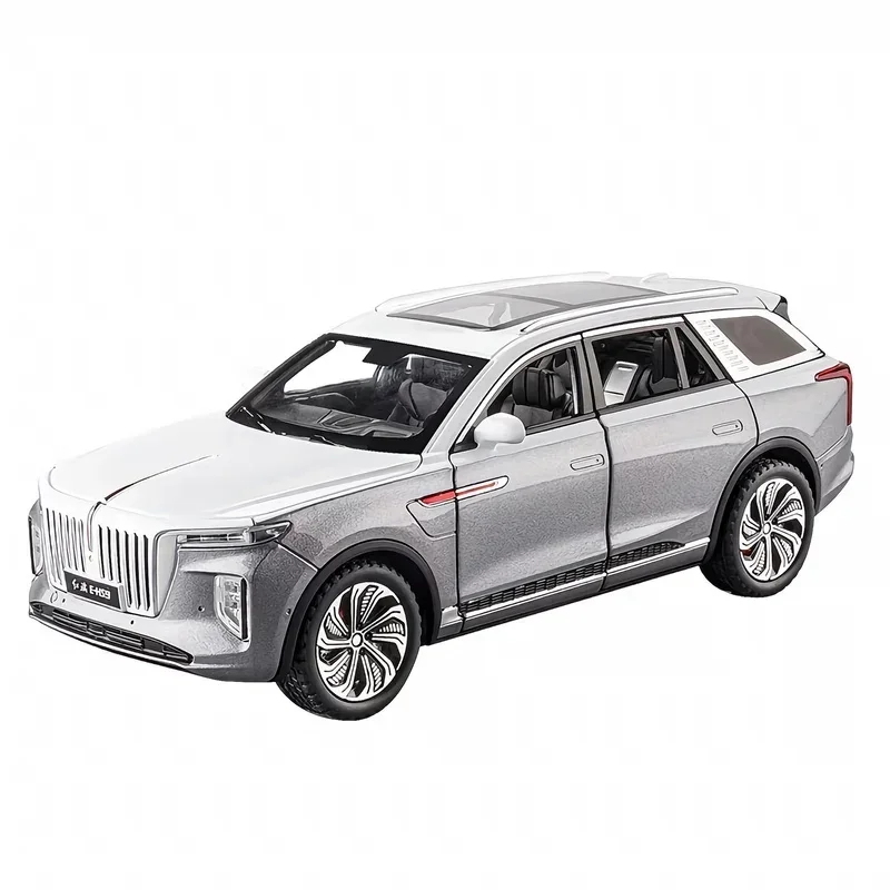 1:24 hongqi ehs9 suv liga modelo carro brinquedo diecasts fundição de metal puxar para trás som e luz carro brinquedos para veículo