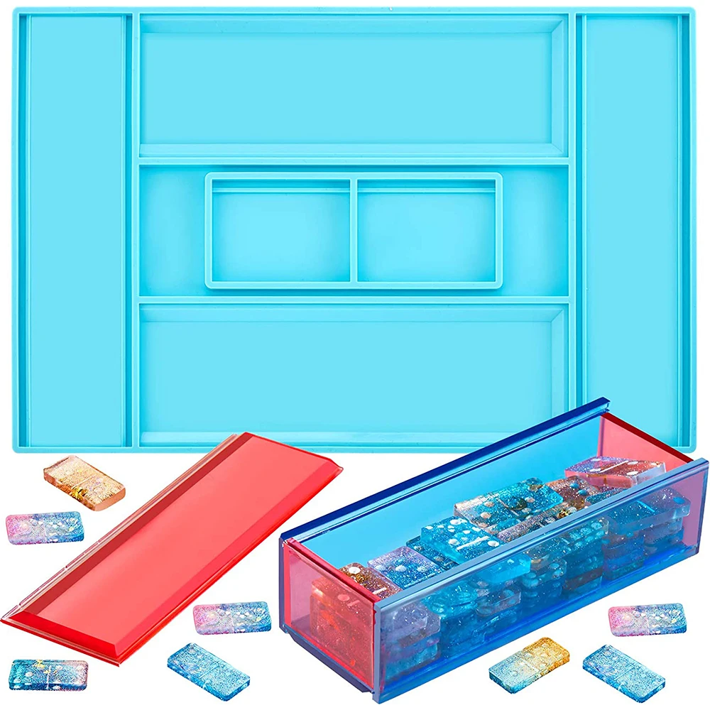 Blue Domino Storage Box Epoxy Resin Mold Container Casting Silicone Mould DIY Crafts Making Tools