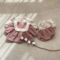 Cute Newborn Baby Girl Corduroy Clothes Set Long Sleeve Lace Collar Dress Shirt Tops+Bloomer PP Pant 2PCS Outfits Spring Suit