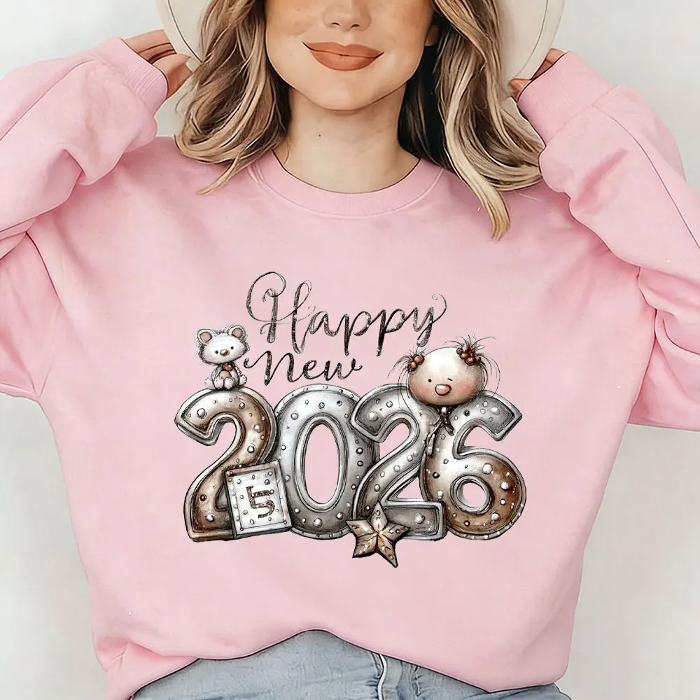 2026 Año Nuevo estampado mujeres Kawaii pulóver oro confeti celebración sudadera sudaderas con capucha Nochevieja moda invierno Sudadera con capucha Tops